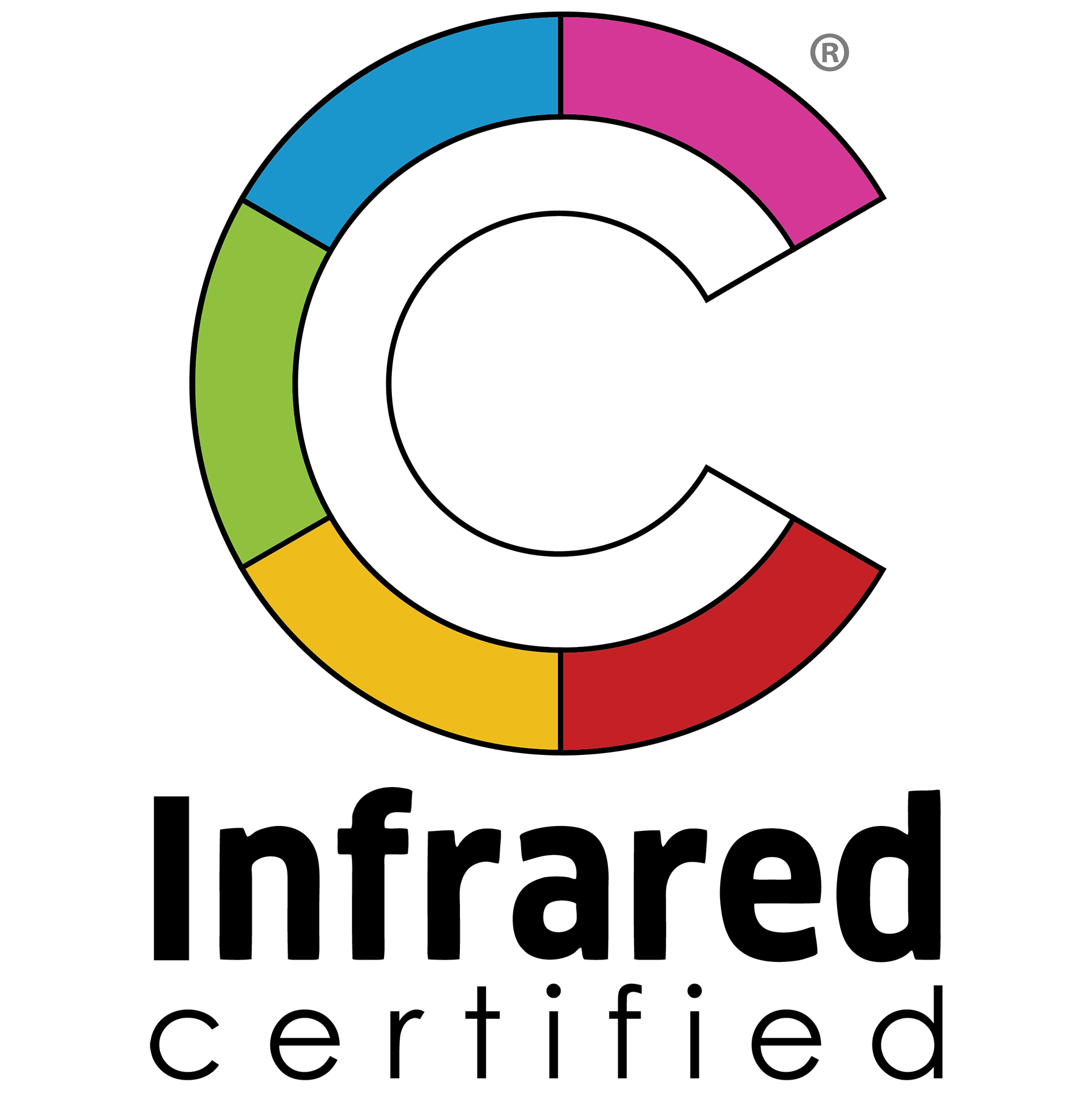 A colorful C-shaped logo with the words "Infrared certified" below it.