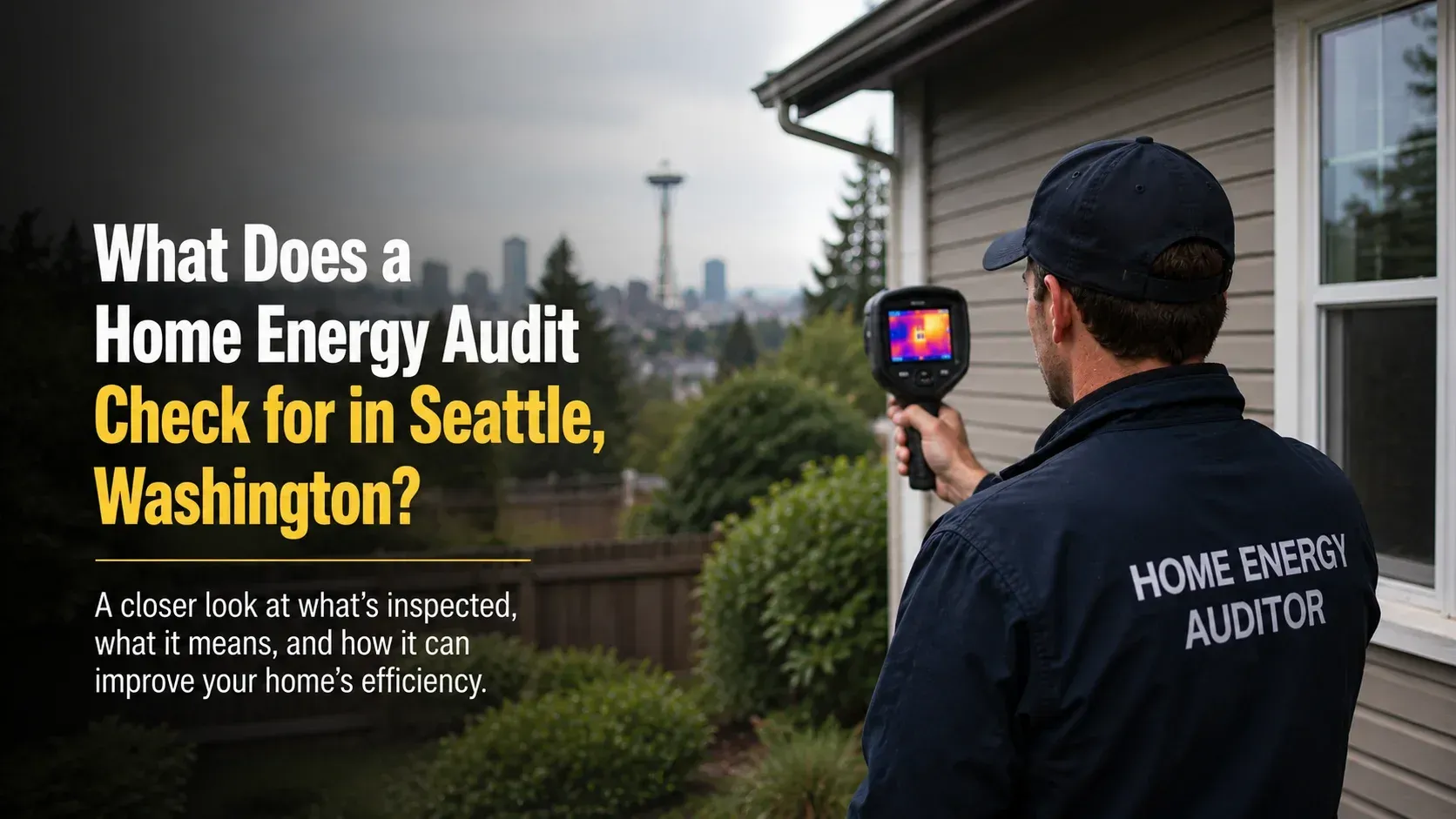 A red blower door test fan system set up in an exterior doorway, demonstrating a key tool used when determining what does a home energy audit check for in Seattle, Washington.