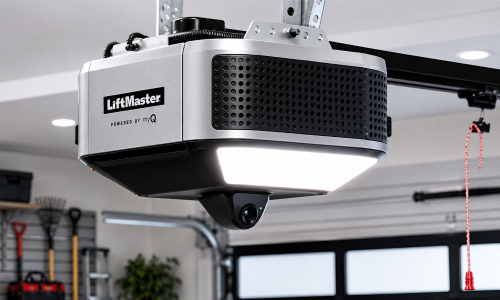 LiftMaster garage door opener installed inside a garage