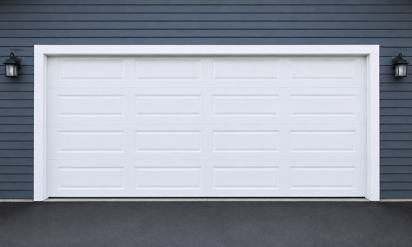 Traditional steel garage door with raised panel design