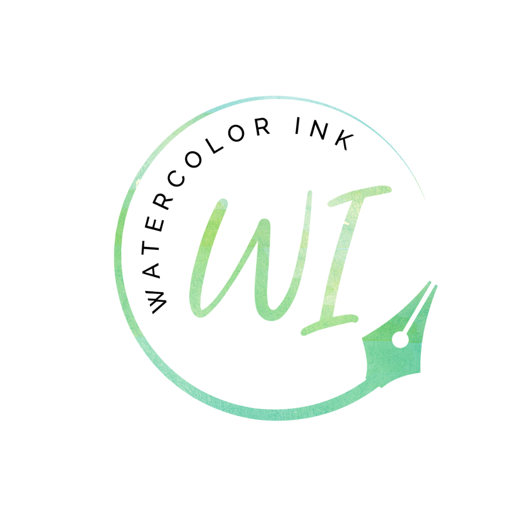 Logo for Watercolor Ink. Green watercolor circle with 