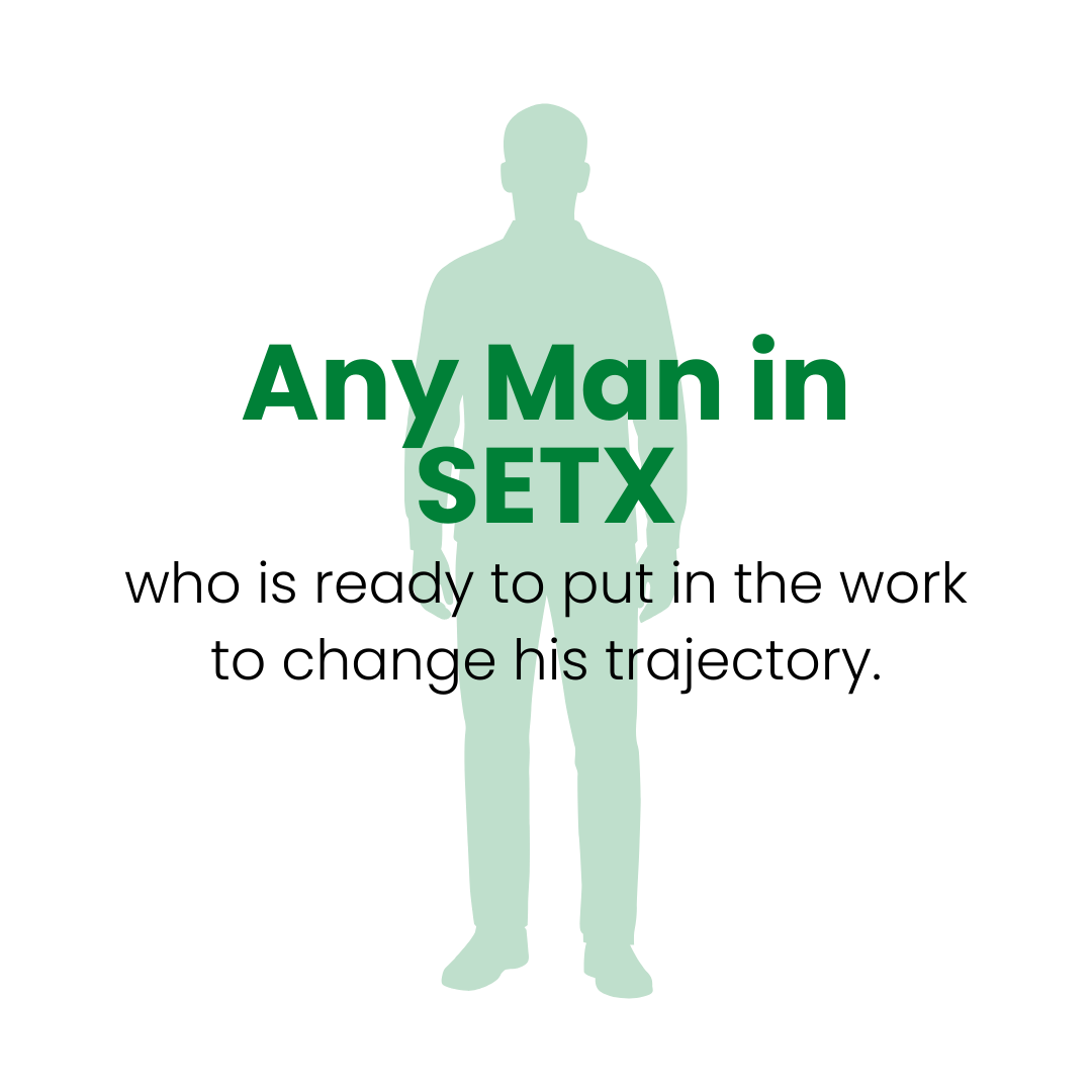 A silhouette of a man with the text 