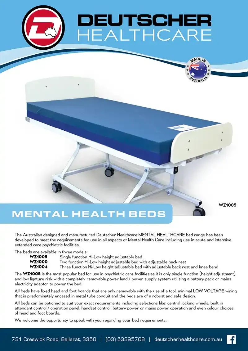 Download Brochure Download the Mental Health Bed product brochure from Deutscher Healthcare