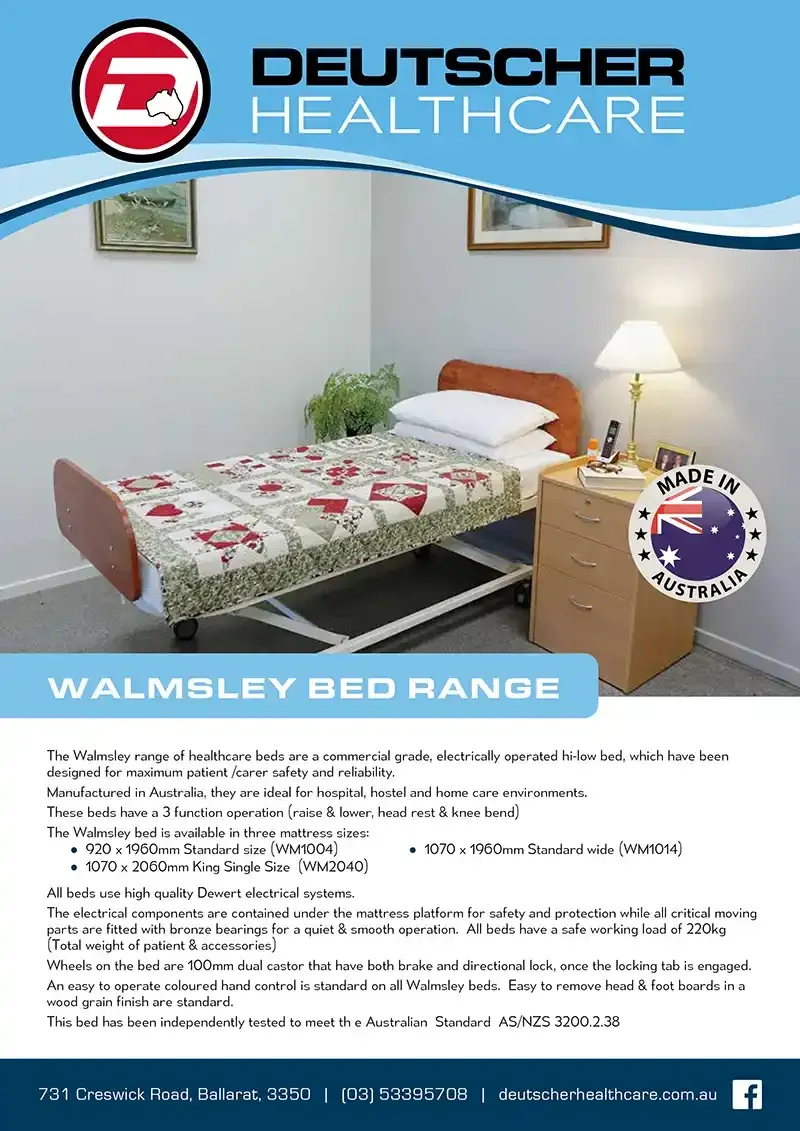 Download Brochure Download the Walmsley Bed product brochure from Deutscher Healthcare