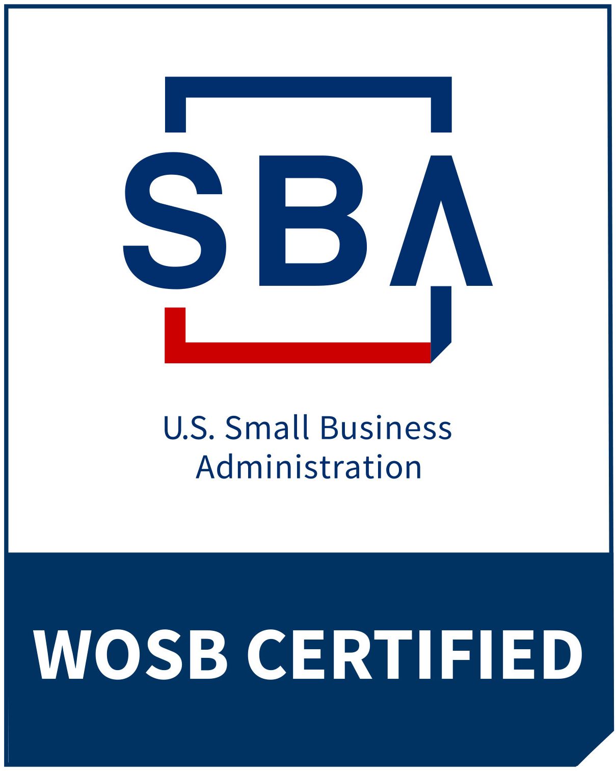SBA WOSB Certified badge with U.S. Small Business Administration logo in blue and red SBA WOSB Certified badge with U.S. Small Business Administration logo in blue and red