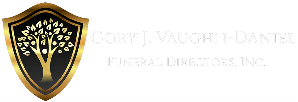 Gold shield logo with tree and funeral directors text on a light background