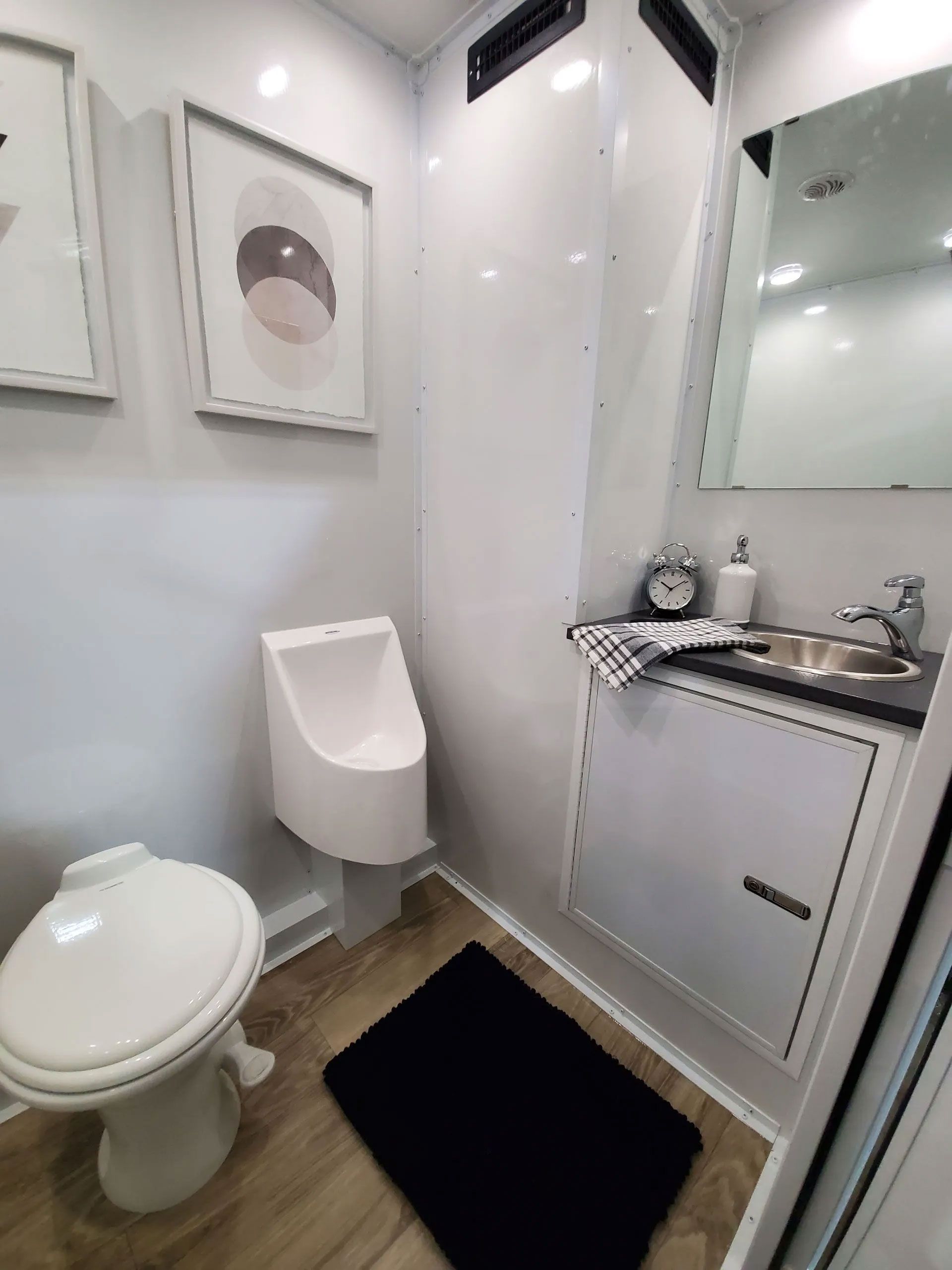 Interior of an ADA compliant luxury portable toilet.