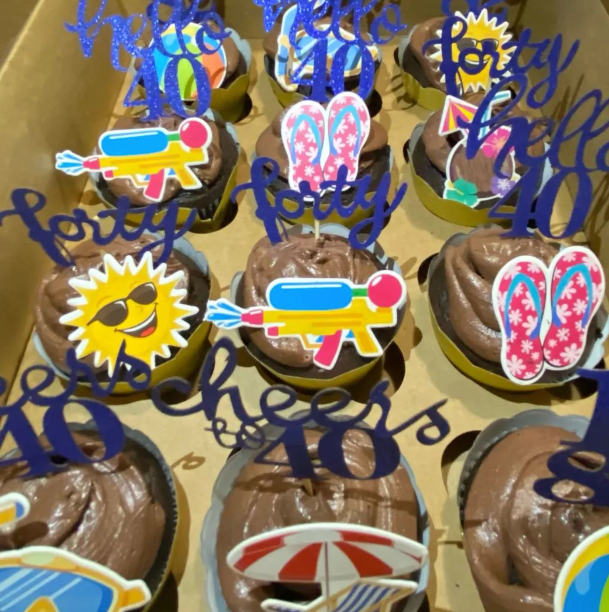 A box of cupcakes with the number 40 on them