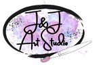 Le J Art Studio logo with black script, purple watercolor background, and a paintbrush