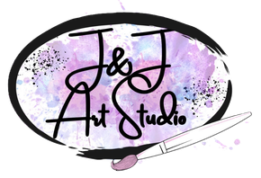 Le J Art Studio logo with black script, purple watercolor background, and a paintbrush