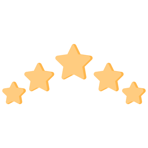 Five orange stars arranged in an upward arc on a white background