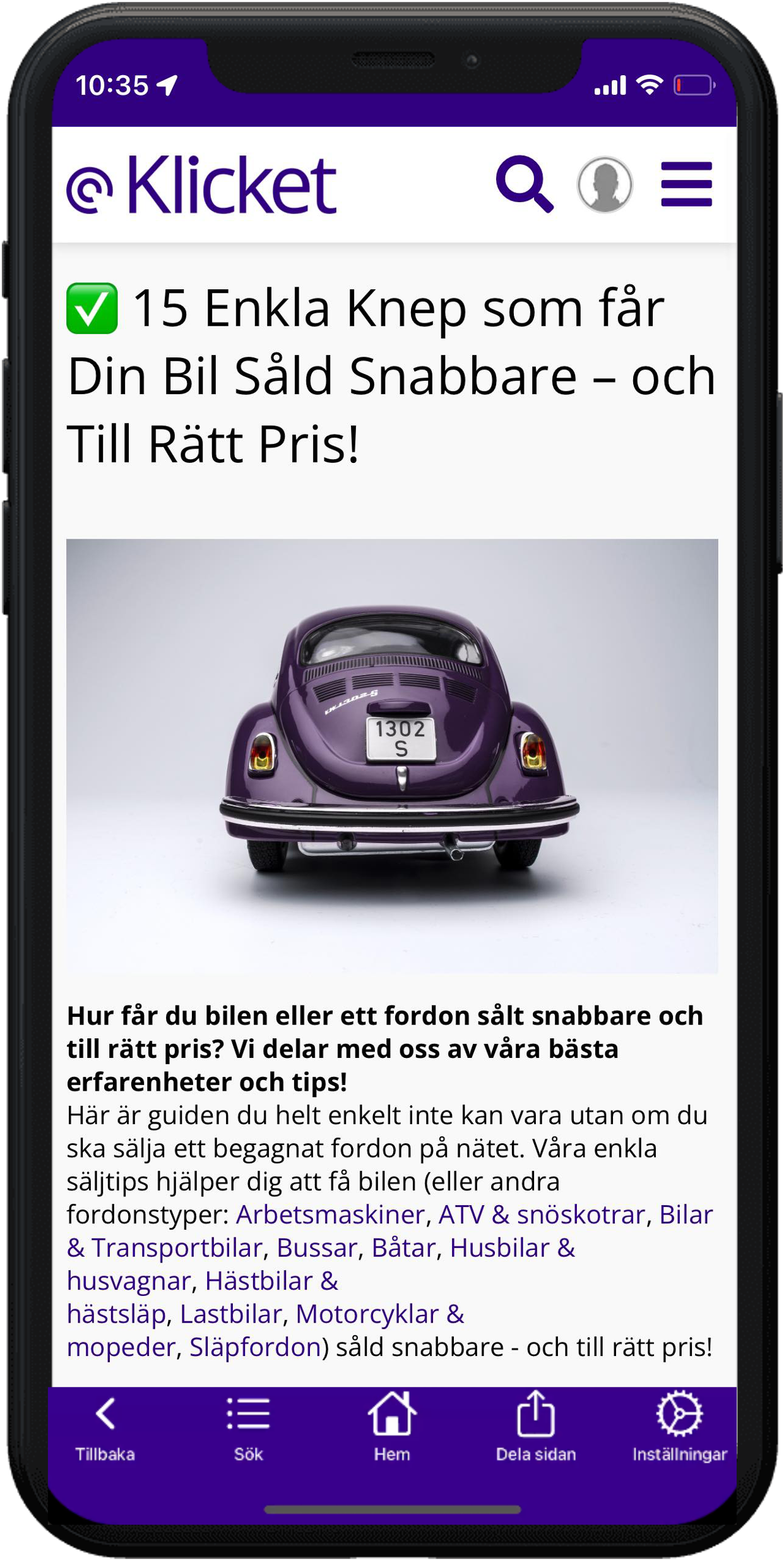 Mobile screen showing an article titled 