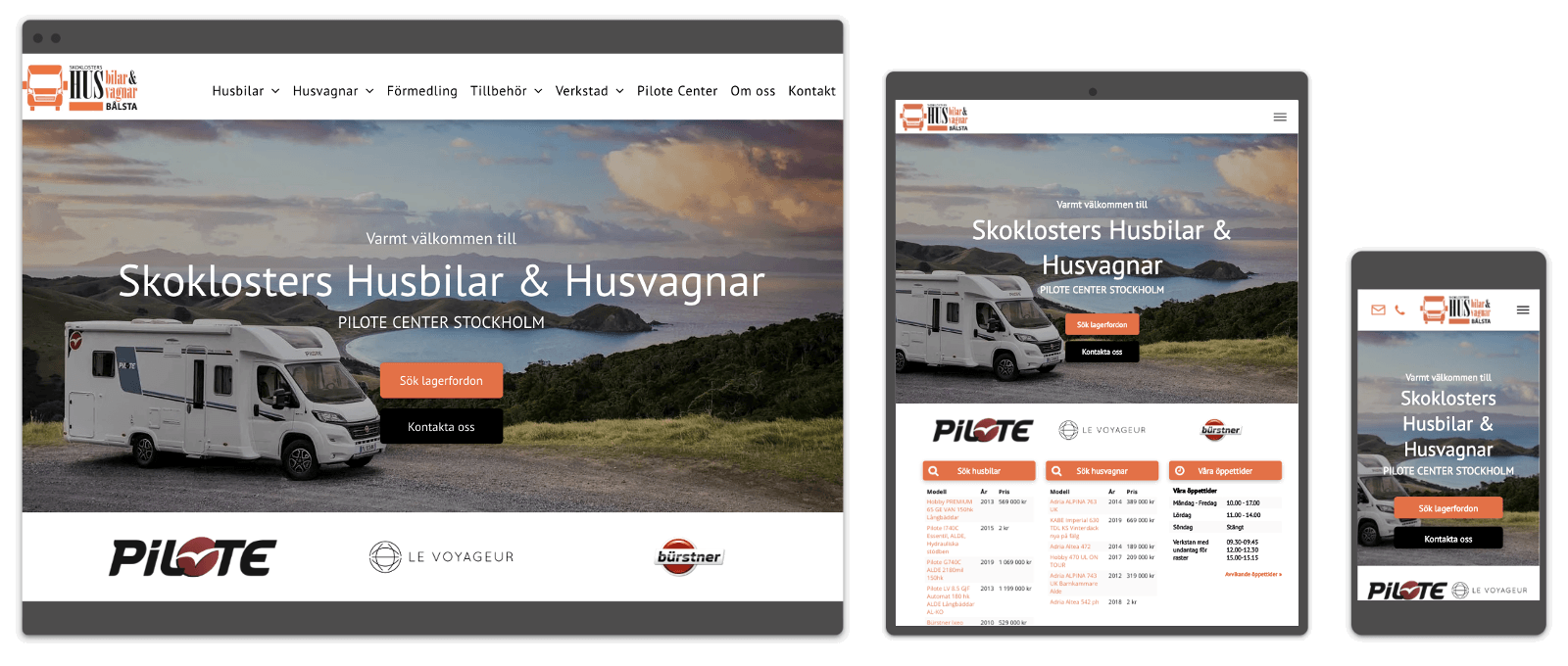 Web design, website displayed on different devices, showcasing recreational vehicles.