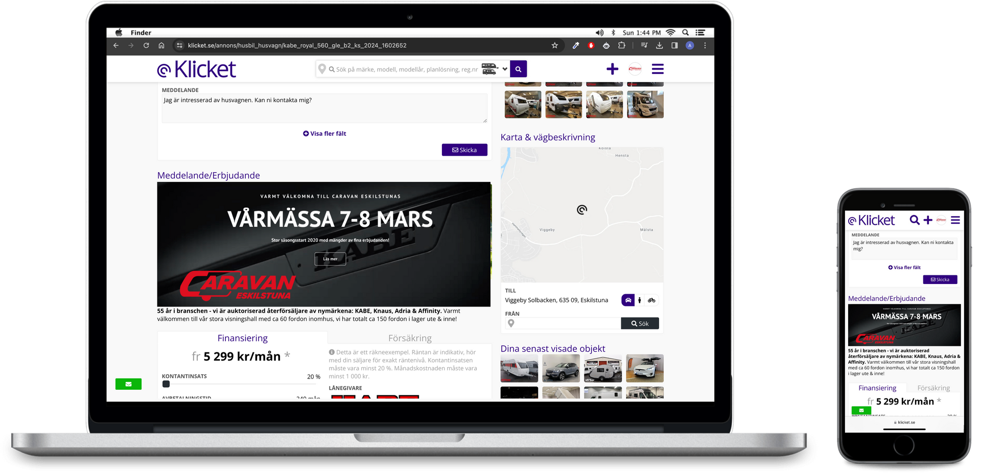 Laptop and smartphone displaying a website with event details.