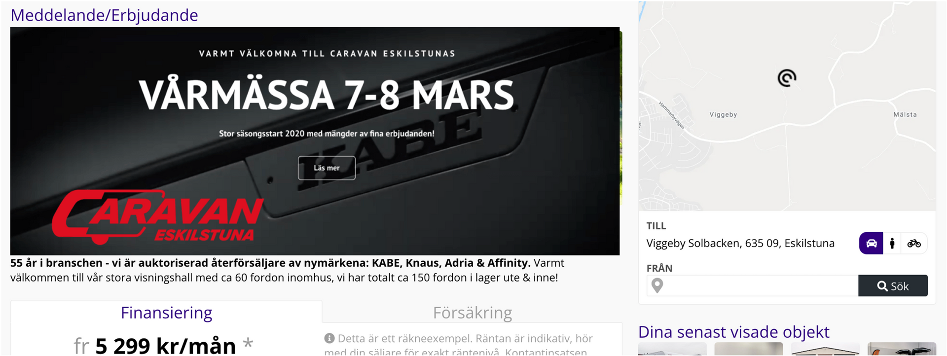 Advertisement for Caravan Vårmässa event, March 7-8. Includes a location map.