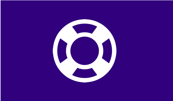 White life preserver on a purple background.