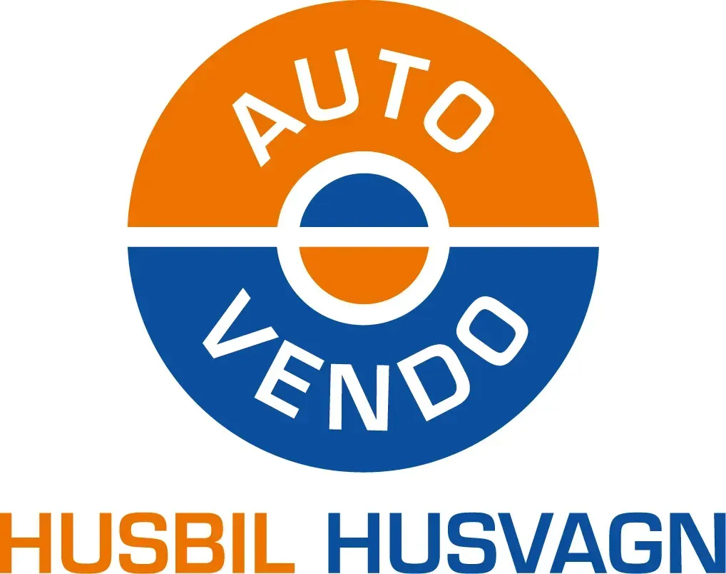 Logo for Auto Vendo with orange and blue circle, white text, 