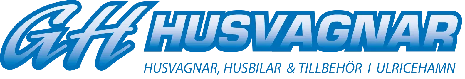 Logo for G&H Husvagnar, a company providing husvagnar, husbilar & tillbehör / Ulricehamn. Blue text.