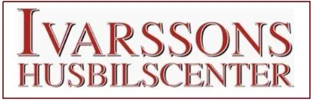 Ivarssons Husbilscenter logo in red and white, text on a rectangular background.