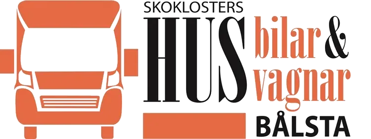 Logo for Skoklosters Husbilar & Vagnar in Bålsta, Sweden; features an orange RV graphic, black text, and orange details.