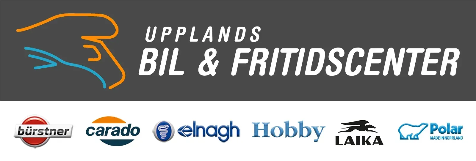 Logo for Upplands Bil & Fritidscenter with associated brand logos at the bottom.