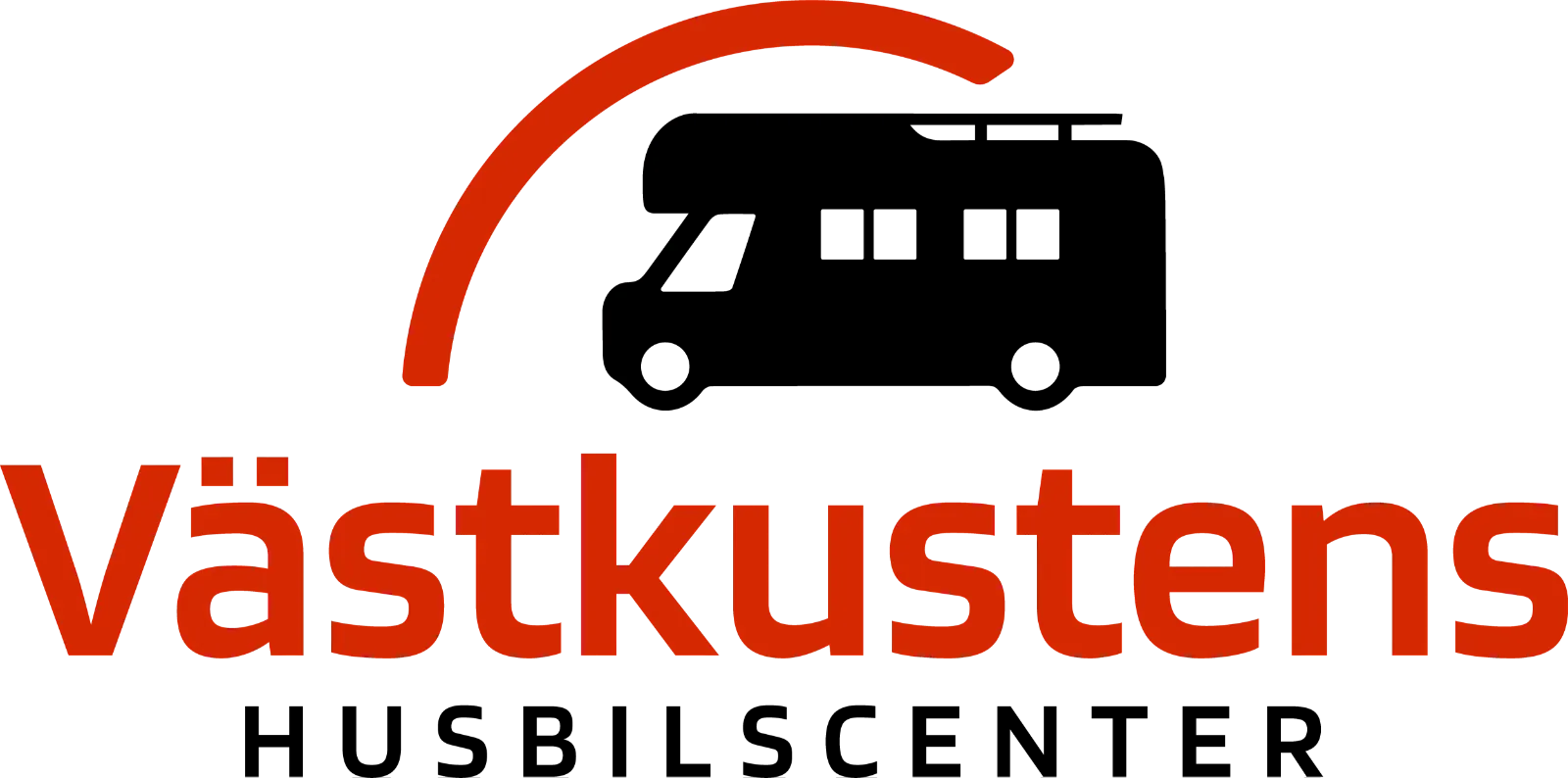 Logo of Västkustens Husbilscenter: a black RV under a red arc, with red text.