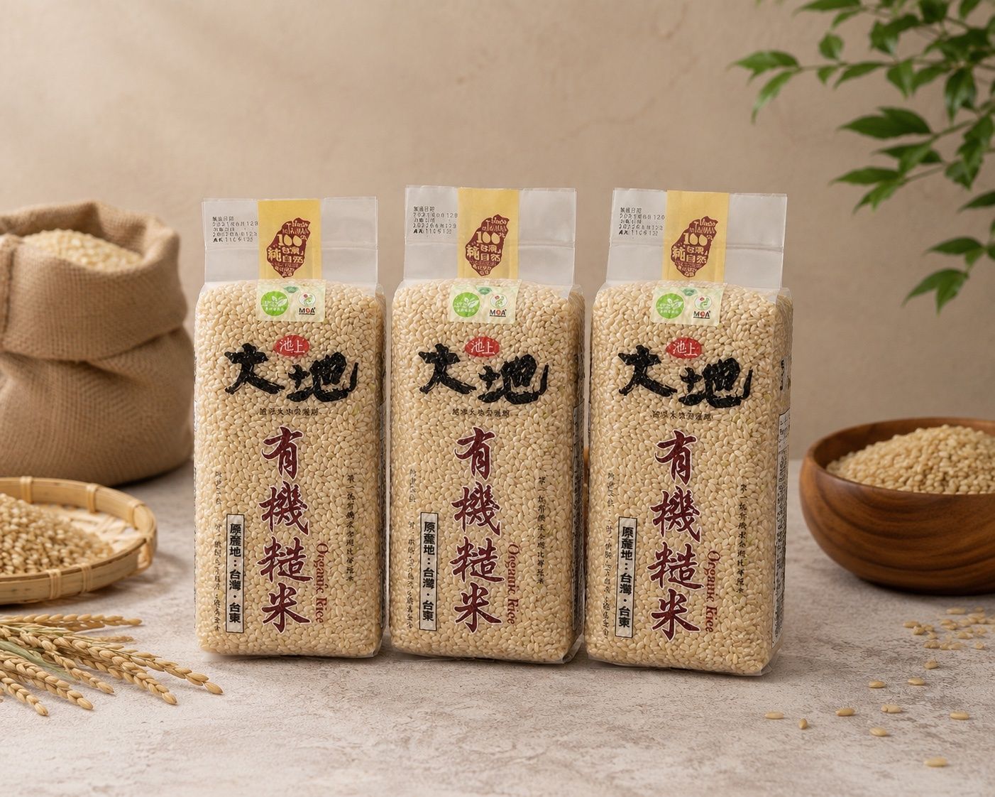 池上有機糙米1.5公斤X3