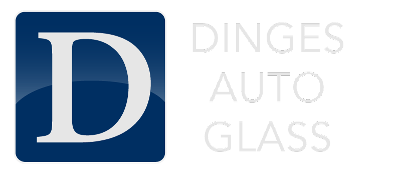Dinges Auto Glass Logo: Dark blue square with glossy effect and white