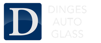 Dinges Auto Glass Logo: Dark blue square with glossy effect and white