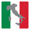 Gray silhouette of Italy over the green, white, and red Italian flag