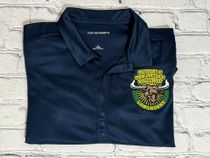 Navy embroidered polo with school mascot logo