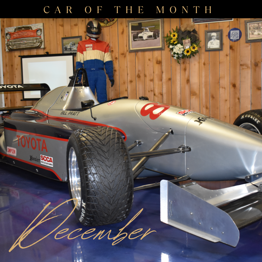 Silver race car with red accents, 