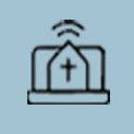 An icon of a church with a cross on it.