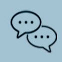 Two speech bubbles with three dots on them on a blue background.