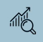 A magnifying glass with an arrow pointing up next to a graph.