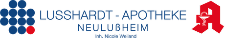 Ein blau-rotes Logo für die Lusshardt Apotheke Neulubheim
