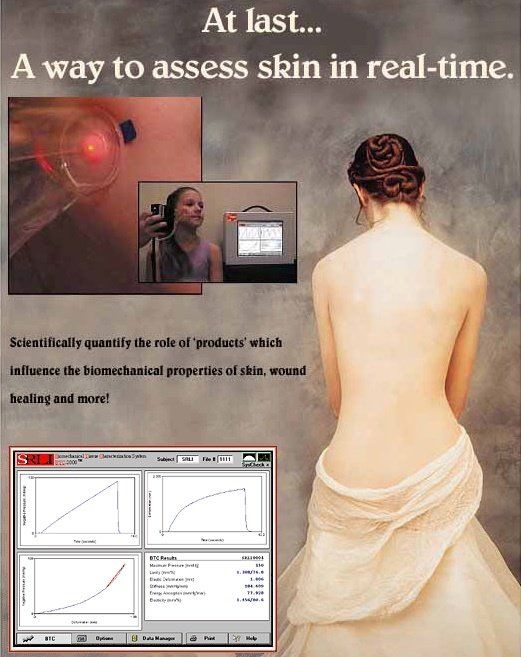 image of woman with graphs and skin testing using the BTC-2000 machine