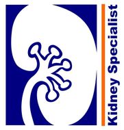 White kidney illustration on a blue background, with orange 