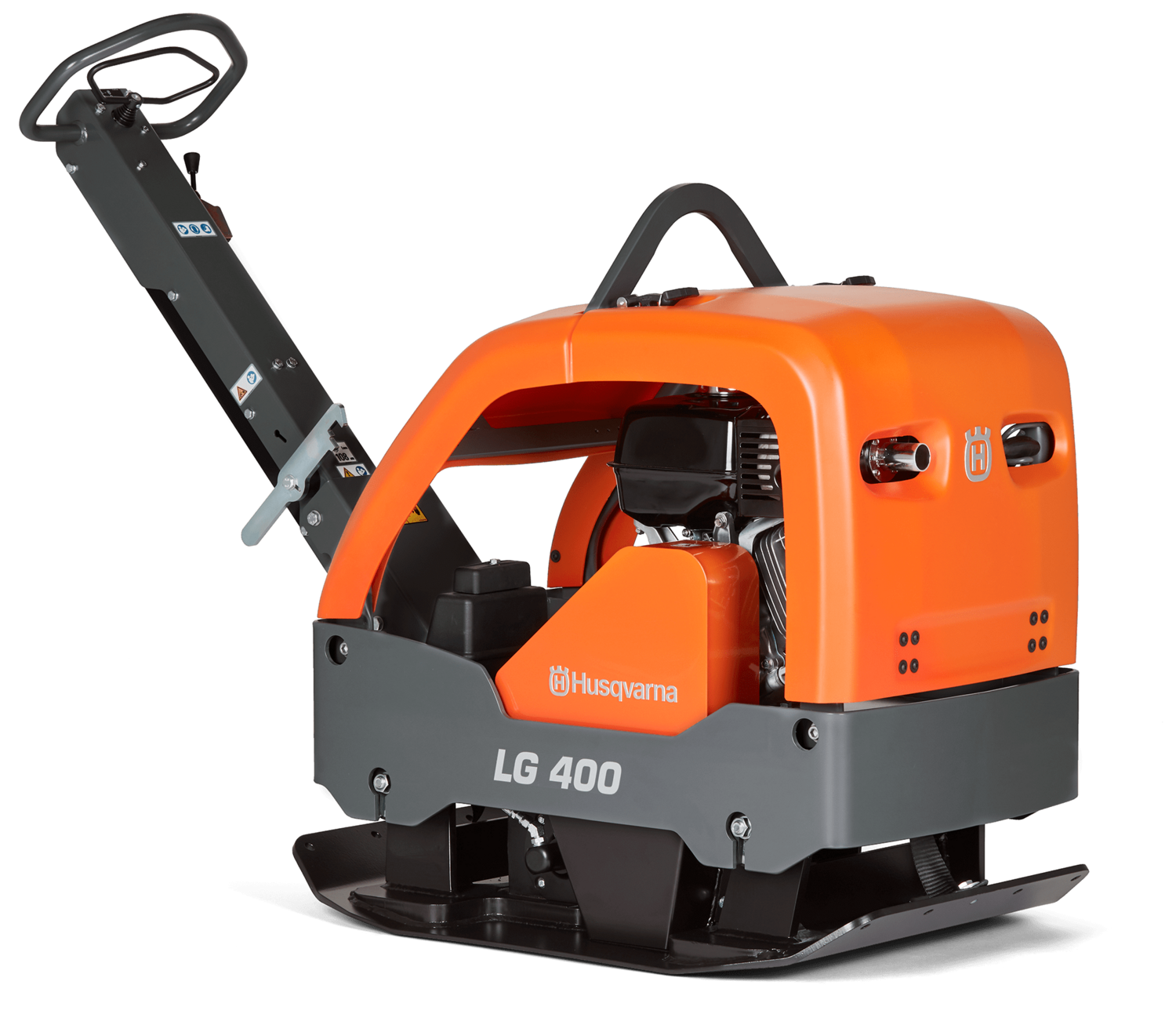 A husqvarna lg 400 compactor on a white background