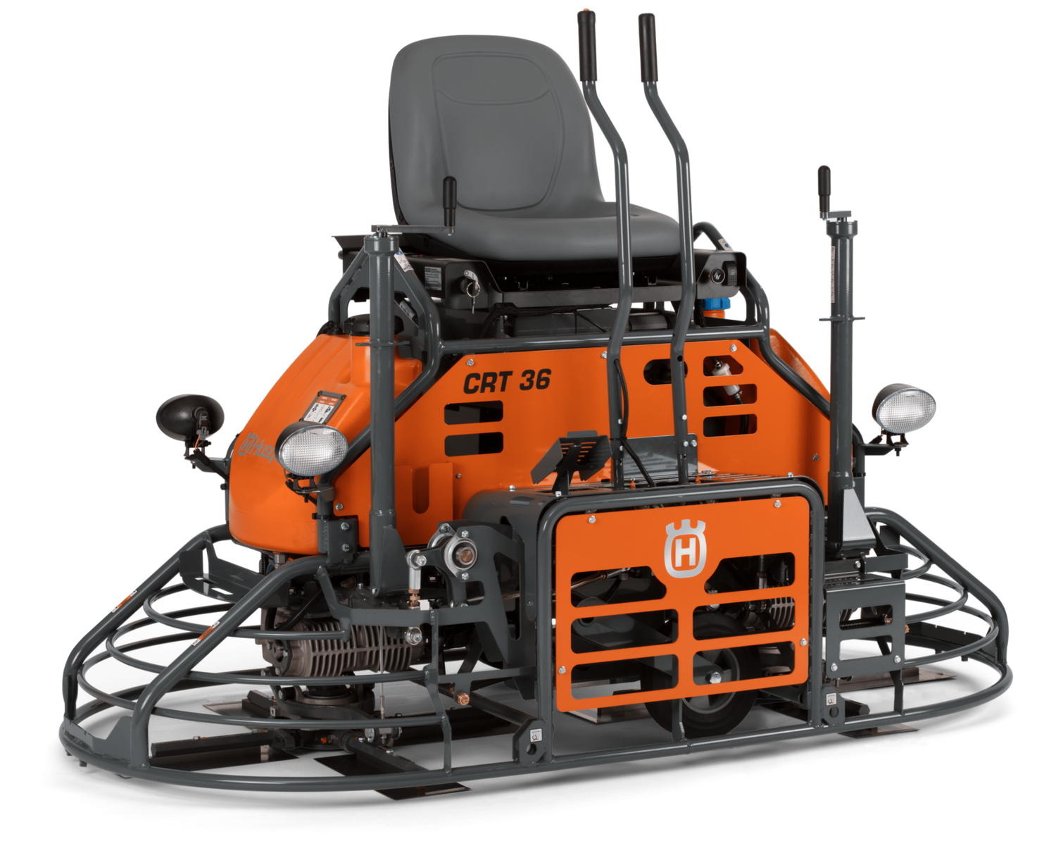 A husqvarna concrete trowel is sitting on a white surface.