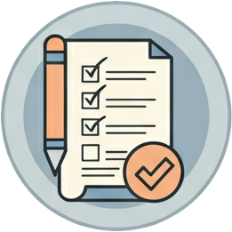 An icon of a checklist with a pen and a check mark