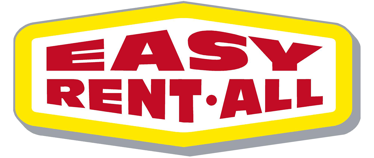 the logo for easy rent all is yellow and red .