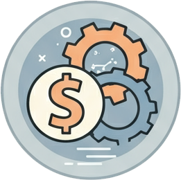 A circle with gears and a dollar sign in it