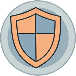 A cartoon illustration of a shield in a circle.