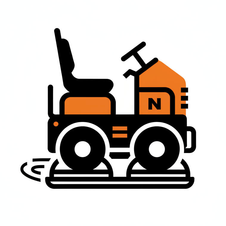 Orange and black riding vibratory plate compactor.