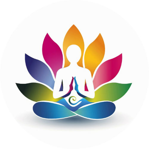 meditating person in a rainbow coloured lotus flower