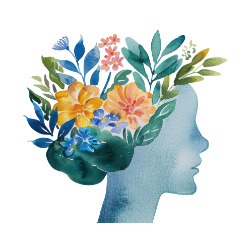 head with flowers and plants growing