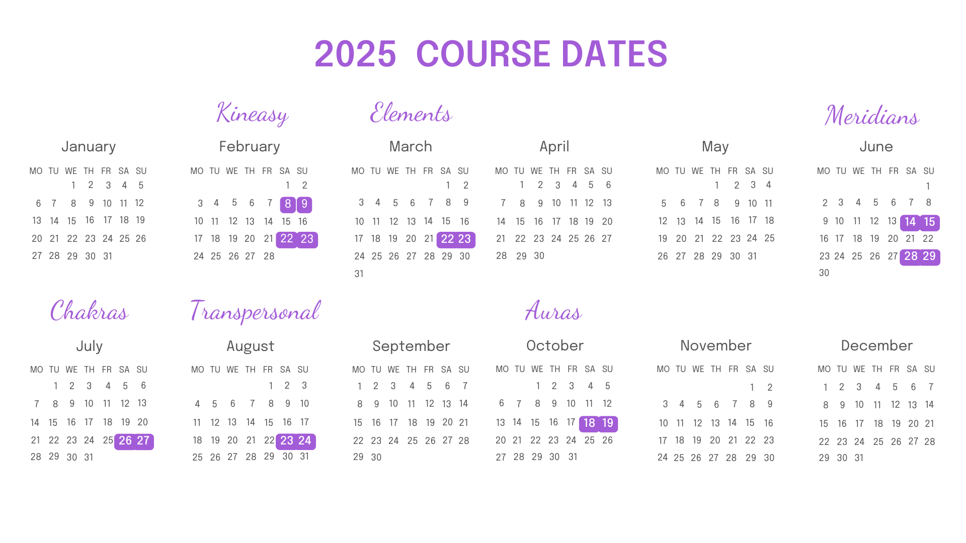 2024, 2025 course dates calendar graphic