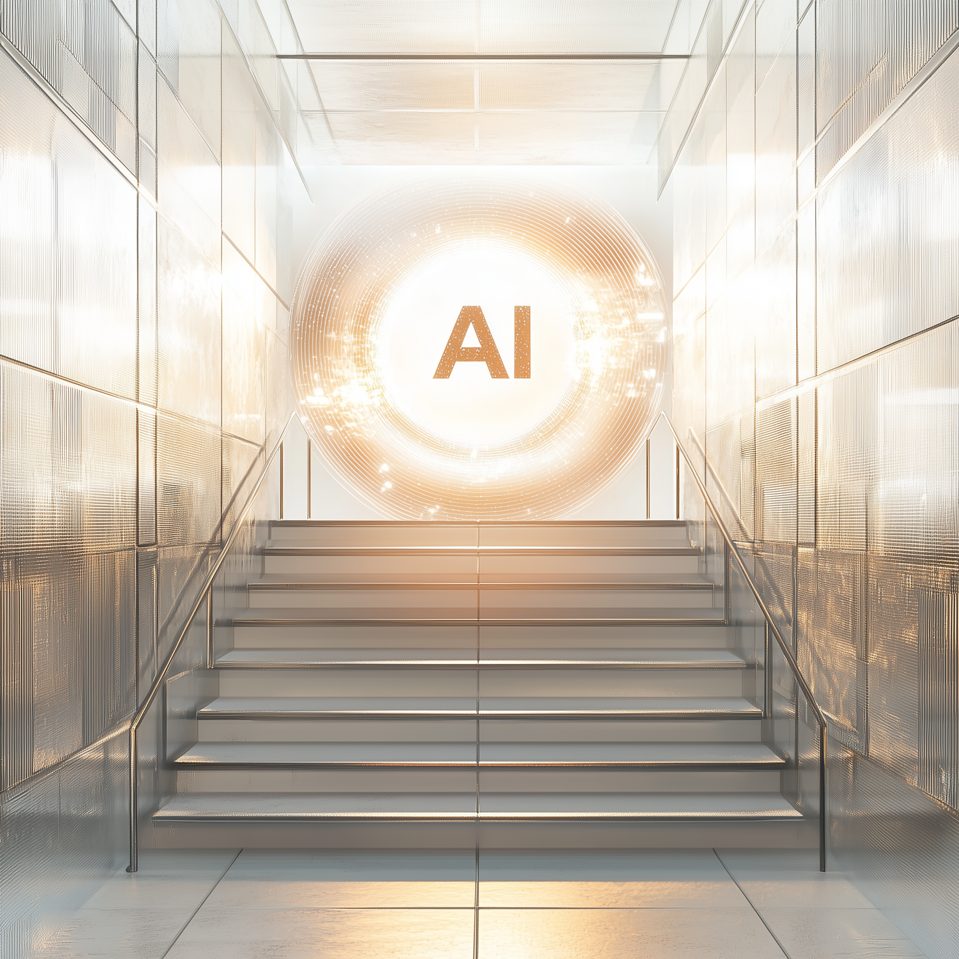 An ai at the top of an stair way up.