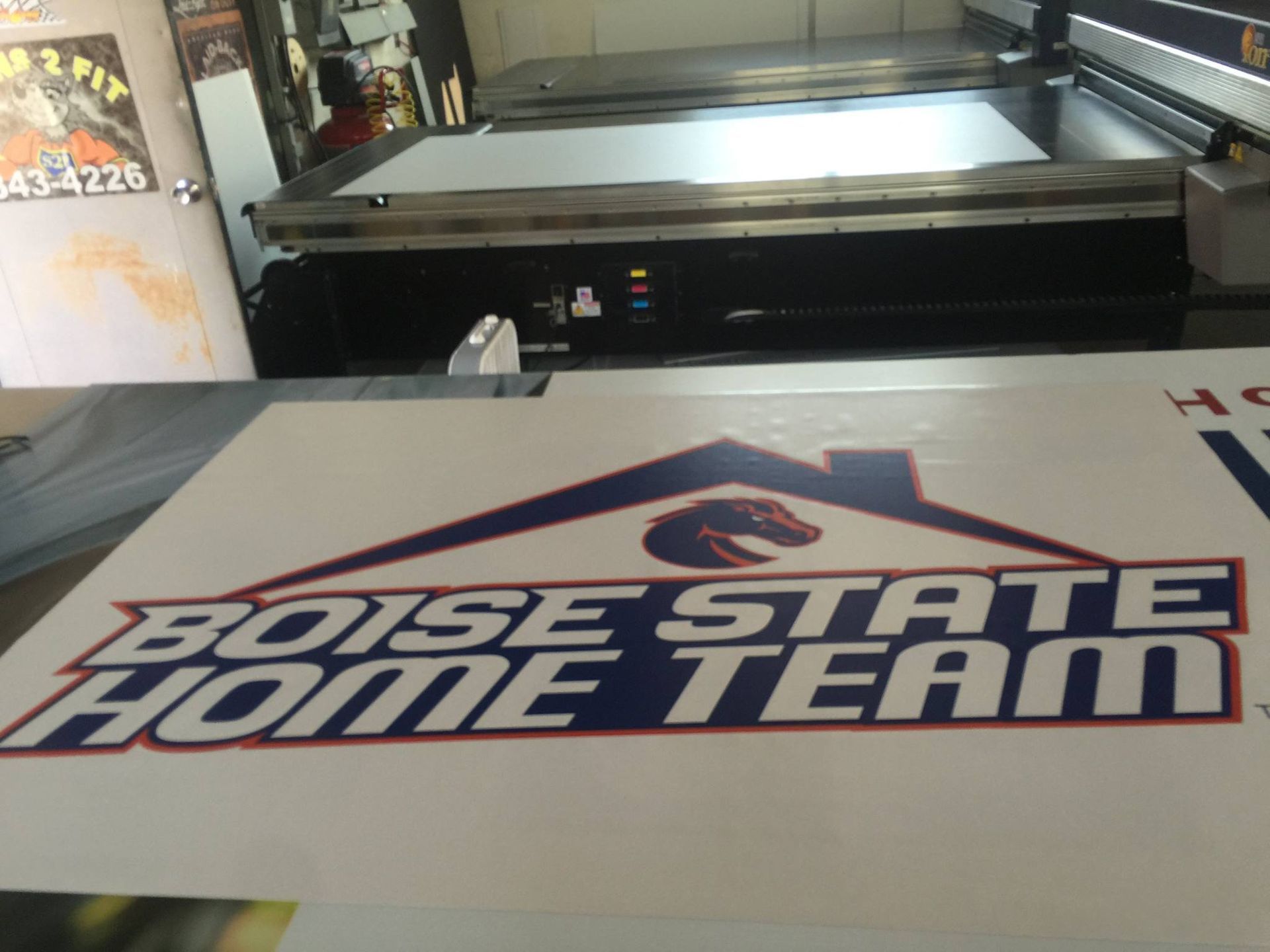 A freshly printed sign that says 
